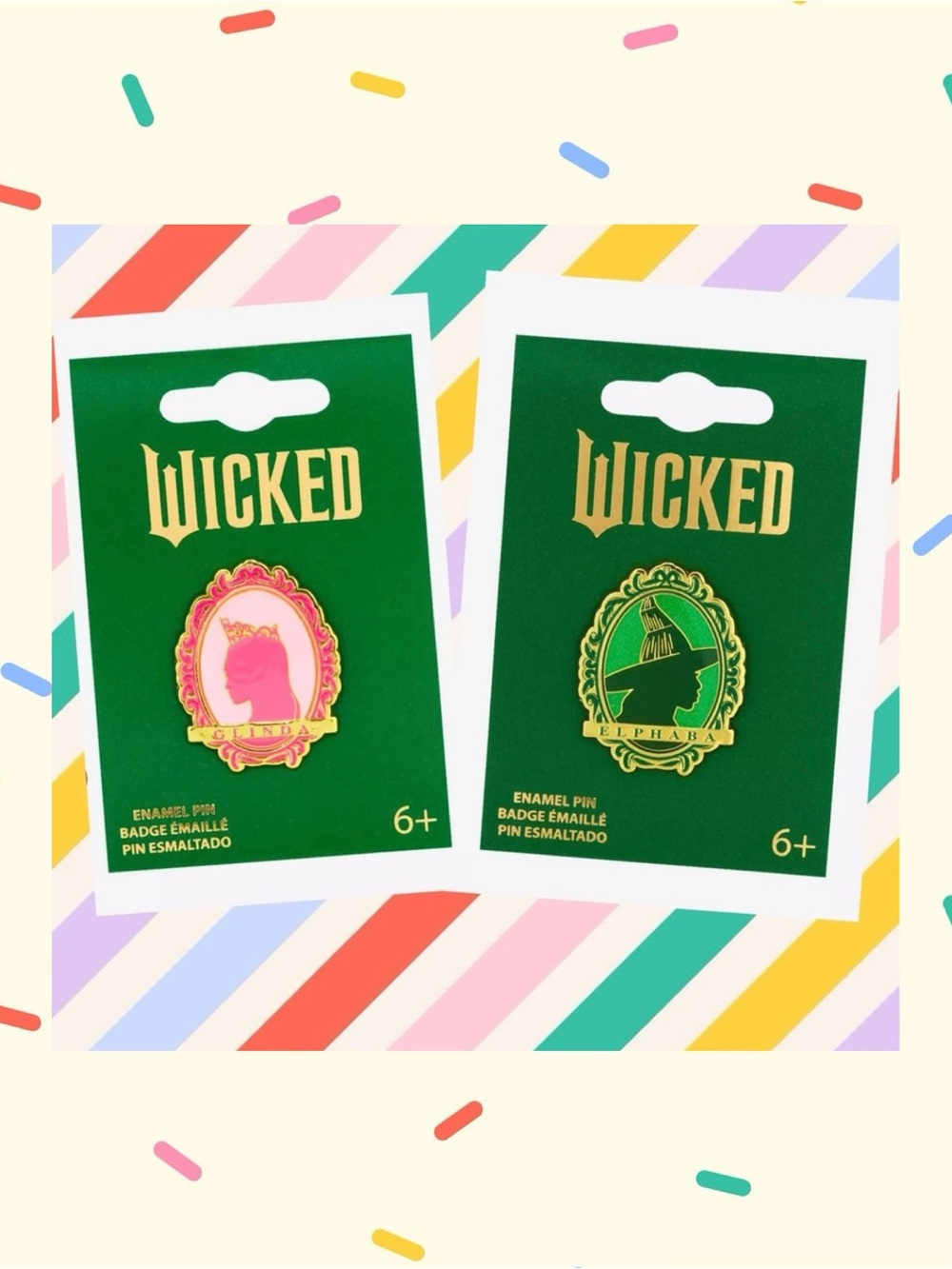 Loungefly Wicked Enamel Pins Cameo Glitter Frame Green Elphaba & Pink Glinda